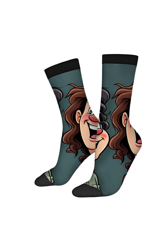Four Seasons Universal Socks (2 Pairs) - Trendy Unisex Mixed Color Socks with Cartoon Character Design Large Glasses & Big Smile Perfect for All Seasons