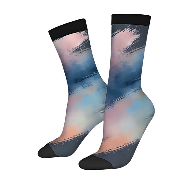 Four Seasons Universal Socks (2 Pairs) - Trendy Unisex Mixed Color Socks with Colorful Abstract Gradient Pattern in Pastel Shades of Pink Blue and Purple