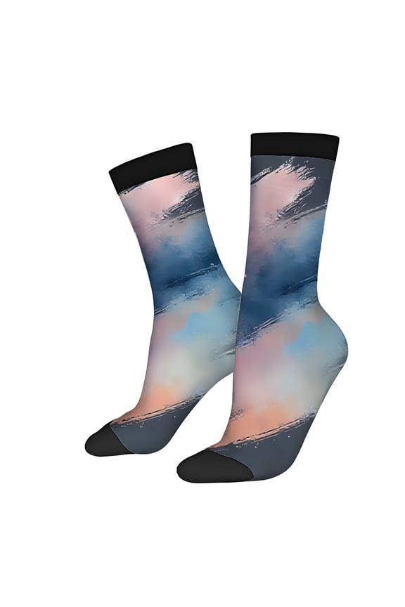 Four Seasons Universal Socks (2 Pairs) - Trendy Unisex Mixed Color Socks with Colorful Abstract Gradient Pattern in Pastel Shades of Pink Blue and Purple