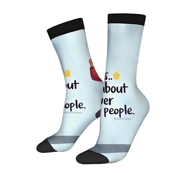 Four Seasons Universal Socks (2 Pairs) - Trendy Unisex Mixed Color Socks with Inspirational Message Design: " Politics Not About Power About People " - Light Blue & Black Pattern