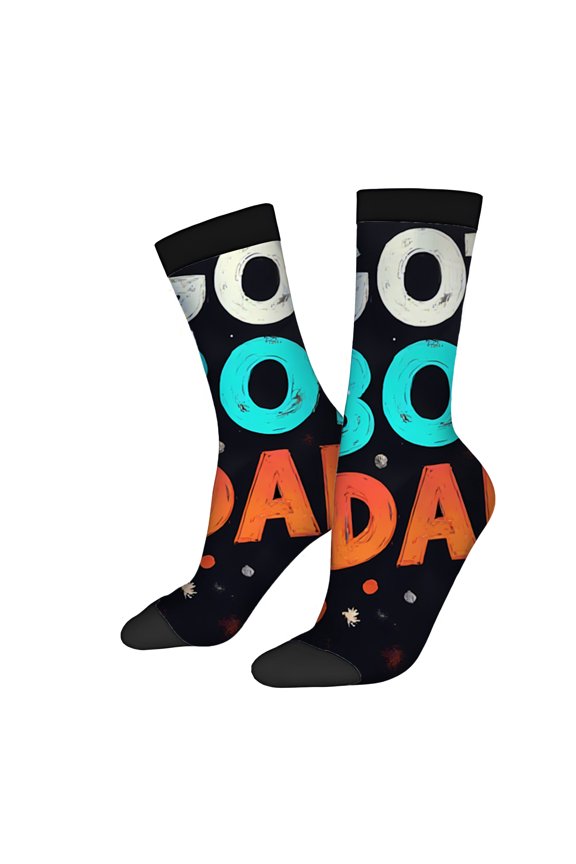 Four Seasons Universal Socks (2 Pairs) - Trendy Unisex Mixed Color Socks with Bold ' GBB ' Design Black Background and Fun Bubble & Fish Patterns