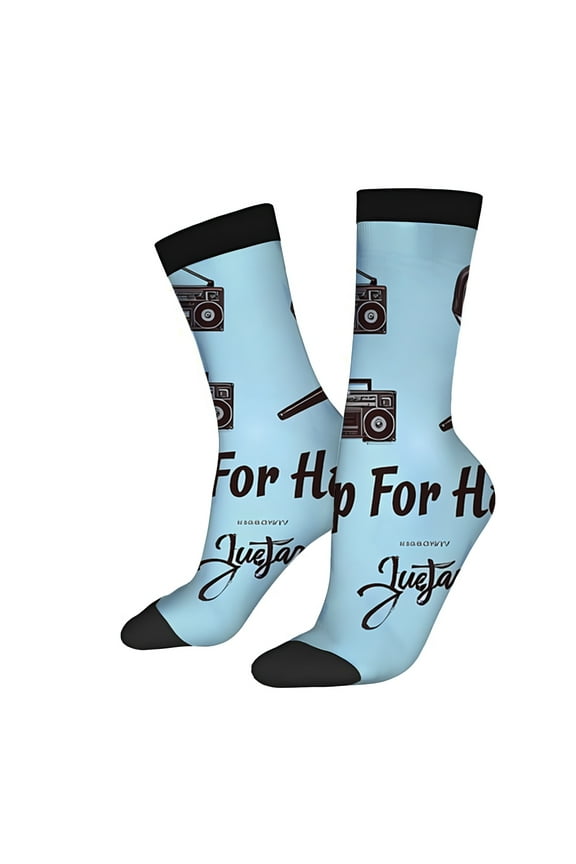 Four Seasons Universal Socks (2 Pairs) - Trendy Unisex Mixed Color Socks with Boombox and ' Hop ' Design Perfect for All Seasons