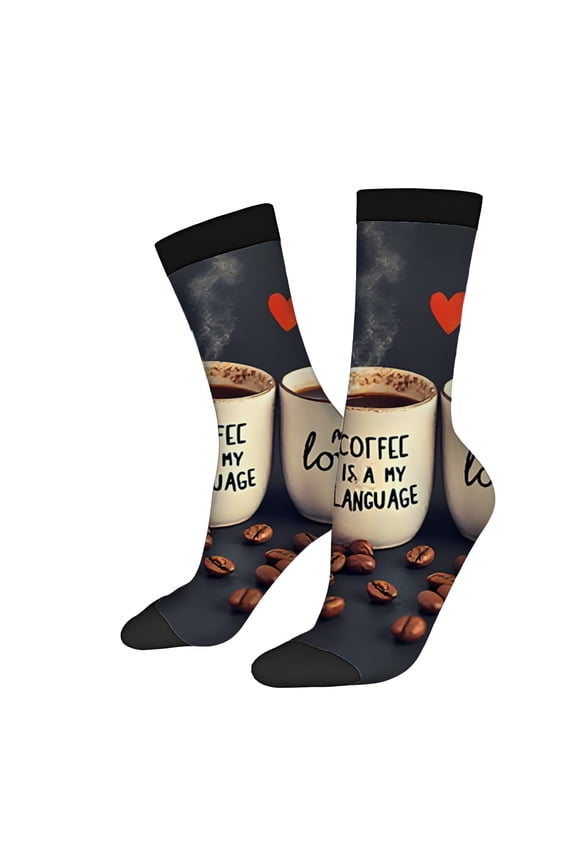 Four Seasons Universal Socks (2 Pairs) - Trendy Unisex Mixed Color Socks with Coffee Mug and Beans Design Perfect for Coffee Lovers