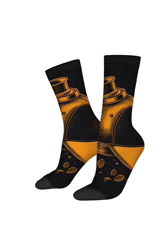 Four Seasons Universal Socks (2 Pairs) - Trendy Unisex Mixed Color Socks with Coffee Pot and Beans Design Perfect for Coffee Lovers