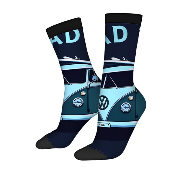 Four Seasons Universal Socks (2 Pairs) - Trendy Unisex Mixed Color Socks with Light Blue Type 2 Van Design ' FRIEND ' Print Perfect for All Seasons
