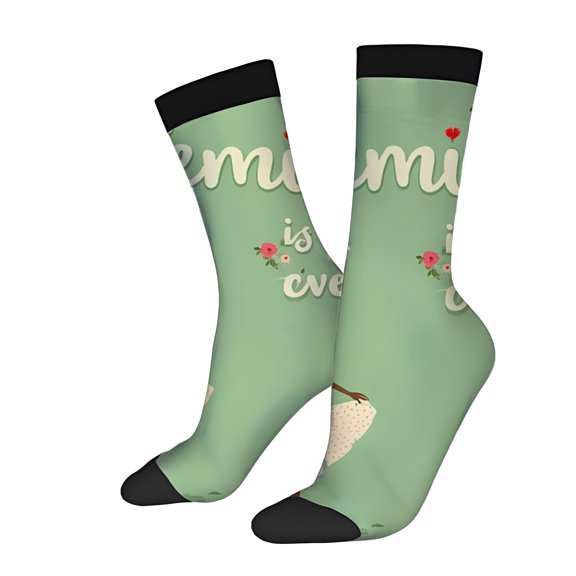 Four Seasons Universal Socks (2 Pairs) - Trendy Unisex Mixed Color Socks with Polka Dot Woman Design on Green Background Black Toe Cuffs