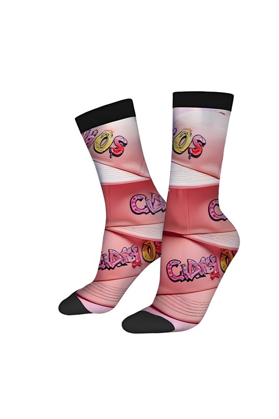 Four Seasons Universal Socks (2 Pairs) - Trendy Unisex Mixed Color Socks with Stylish Pink Cap Pattern and ' CLASS ' Design