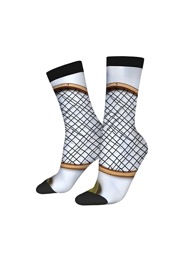 Four Seasons Universal Socks (2 Pairs) - Trendy Unisex Mixed Color Socks with Tennis Racket & Ball Design Perfect for Sports Lovers