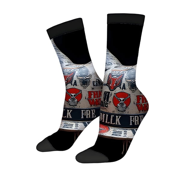 Four Seasons Universal Socks (2 Pairs) - Trendy Unisex Socks with Colorful Wrestling Team Design Ribbed Cuffs and Mixed Patterns