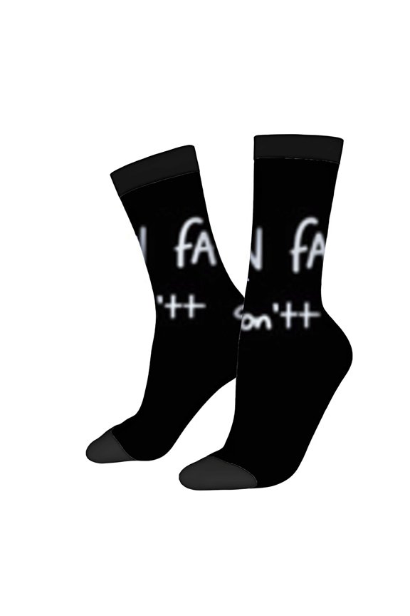 Four Seasons Universal Socks (2 Pairs) - Trendy Unisex Socks with Minimalist Black Design Featuring ' Fan ' and ' On ' Text Plus Minus