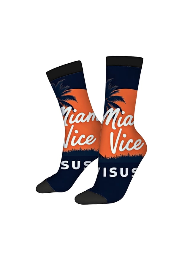 Four Seasons Universal Socks (2 Pairs) - Trendy Unisex Socks with Palm Tree & ' Miami Vice ' Design Sunset Orange Background