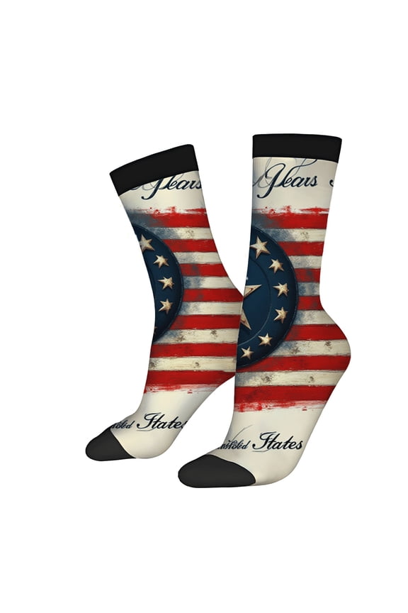 Four Seasons Universal Socks (2 Pairs) - Trendy Unisex Socks with Patriotic American Flag Design Red & White Stripes Blue Stars