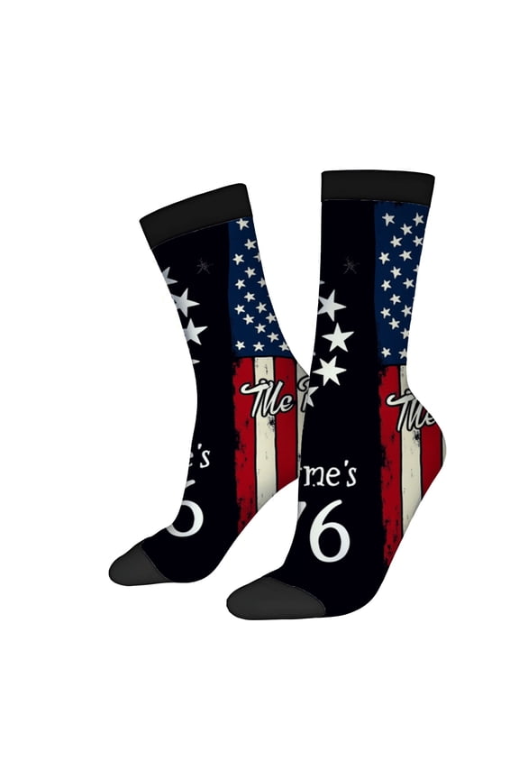 Four Seasons Universal Socks (2 Pairs) - Trendy Unisex Socks with Patriotic American Flag Design Stars & Stripes Black Background