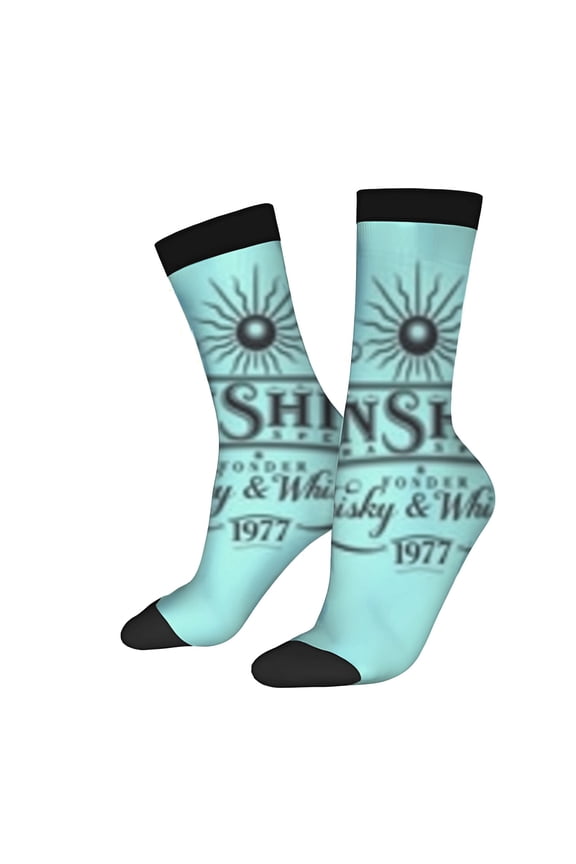 Four Seasons Universal Socks - 2 Pairs Trendy Unisex Socks with Sun Symbol Design Light Blue & Black Color Scheme Perfect for All Seasons