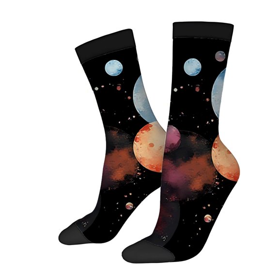 Four Seasons Universal Socks (2 Pairs) - Trendy Unisex Socks with Vibrant Space-Themed Design Featuring Colorful Planets and Stars