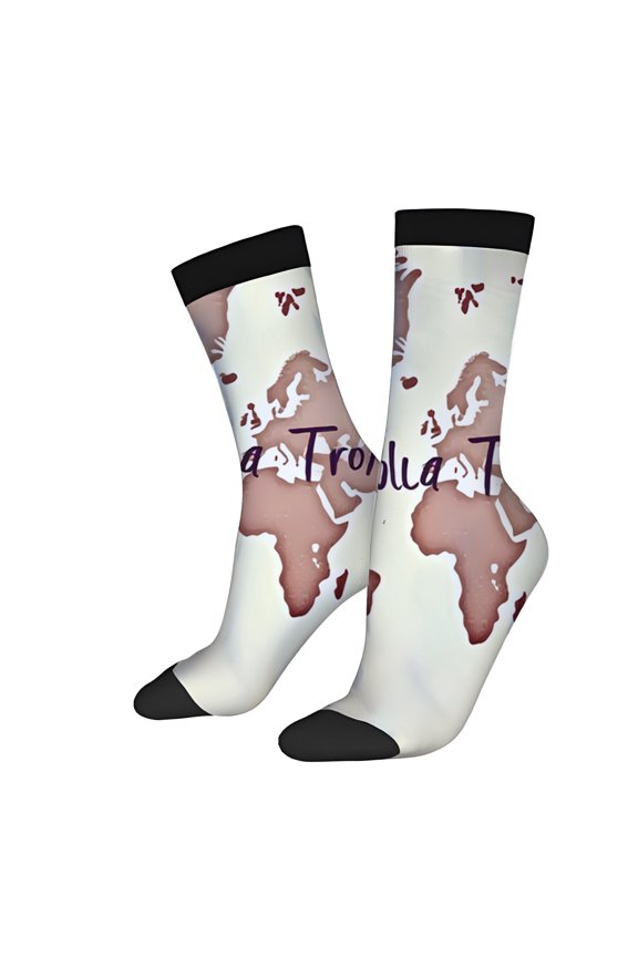 Four Seasons Universal Socks (2 Pairs) - Trendy Unisex Socks with World Map Design Mixed Colors Comfortable Fit Perfect for All Seasons