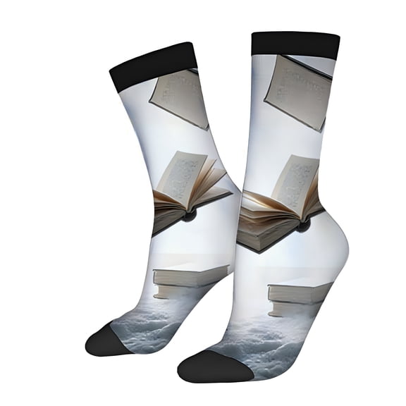 Four Seasons Universal Socks (2 Pairs) - Unique Floating Books Design on Cloudy Background Unisex Trendy Mixed Color Socks Perfect for All Seasons