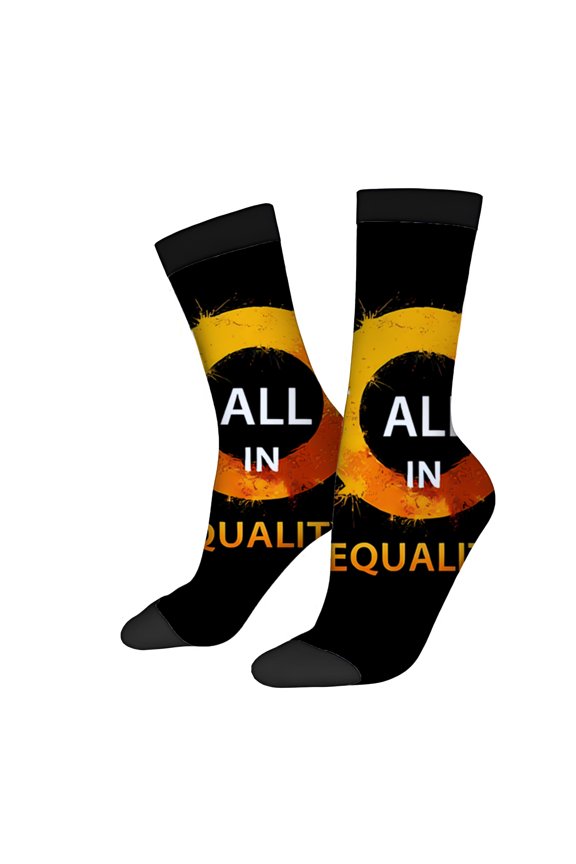 Four Seasons Universal Socks (2 Pairs) - Unisex Trendy Black Socks with Colorful Sun/Moon Graphic & Bold ' EQUATION ' Print
