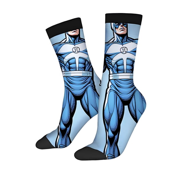 Four Seasons Universal Socks (2 Pairs) - Unisex Trendy Mixed Color Socks with Bold Design Dynamic Flexing Arm Pattern Light Blue Background Black Edging