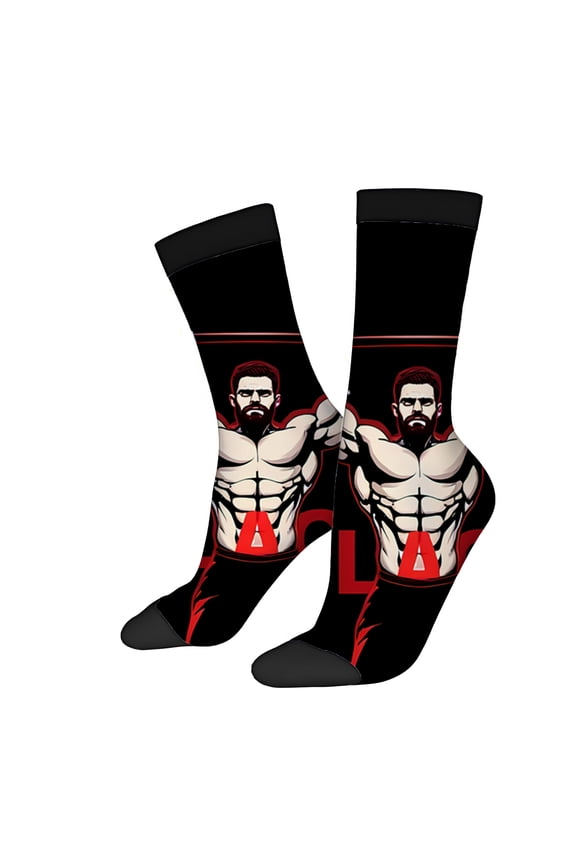 Four Seasons Universal Socks (2 Pairs) - Unisex Trendy Mixed Color Socks with Bold Graphic Design Muscular Figure & Ribbed Cuff Perfect for Strength Enthusiasts