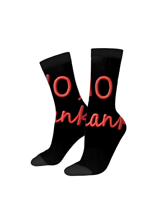 Four Seasons Universal Socks (2 Pairs) - Unisex Trendy Mixed Color Socks with Bold Red Text Design Ribbed Cuffs and Gray Soles - Stylish and Comfortable for All Seasons