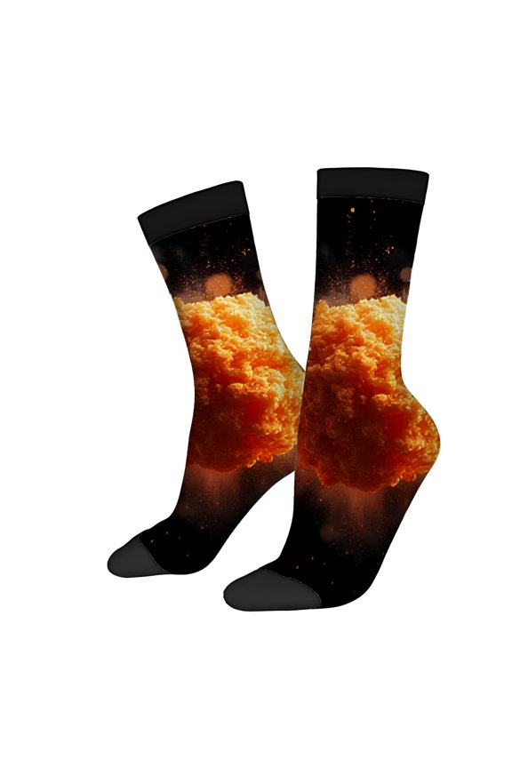 Four Seasons Universal Socks (2 Pairs) - Unisex Trendy Mixed Color Socks with Cosmic Design Vibrant Orange - Red Galaxy Pattern on Black Background Comfortable Ribbed Cuffs
