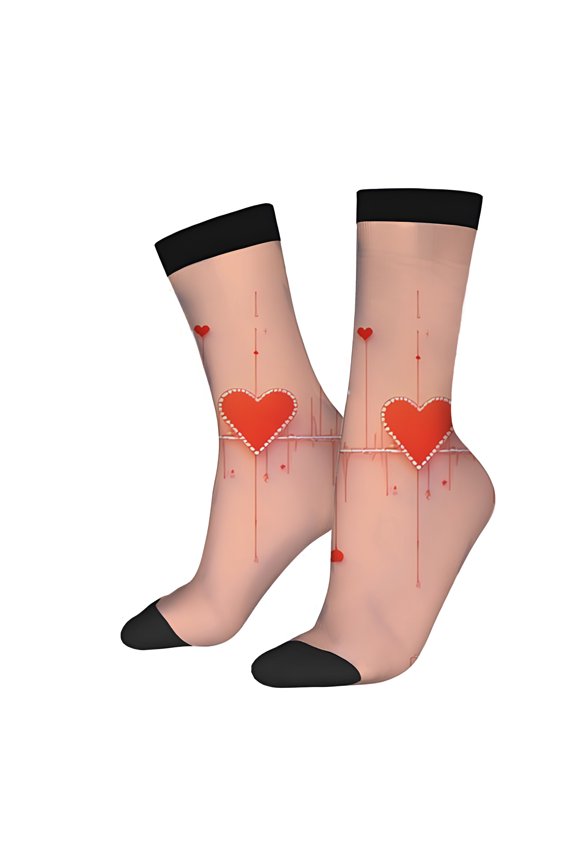 Four Seasons Universal Socks (2 Pairs) - Unisex Trendy Mixed Color Socks with EKG Pattern Red Dots & Lines on Pink Body Stylish and Fun Design for All Seasons
