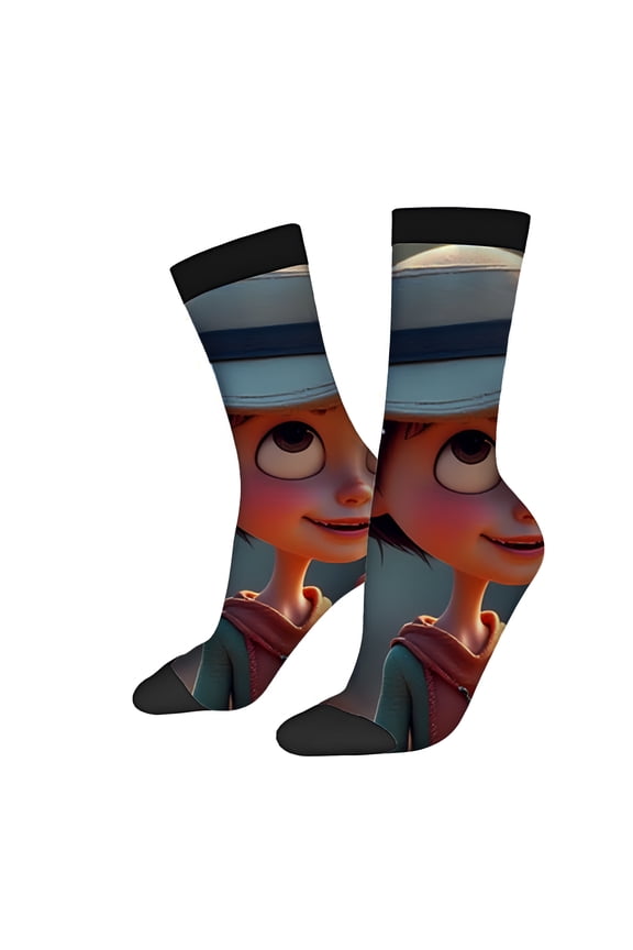 Four Seasons Universal Socks (2 Pairs) - Unisex Trendy Mixed Color Socks with Fun Character Design Featuring a Hero in Hat and Cape - Stylish Black Socks for All Seasons