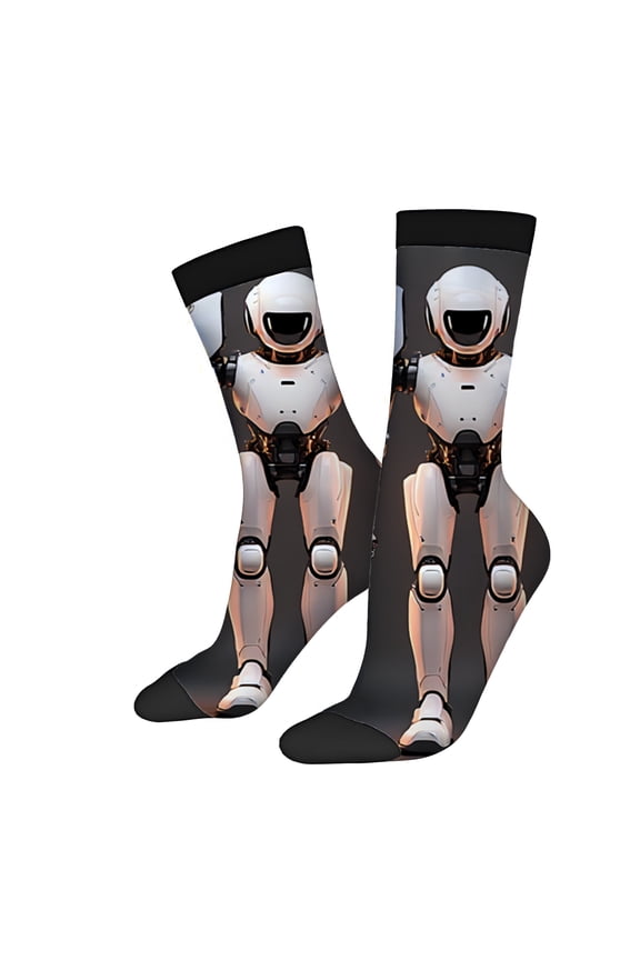 Four Seasons Universal Socks (2 Pairs) - Unisex Trendy Mixed Color Socks with Futuristic Humanoid Robot Design Stylish and Comfortable for All Seasons
