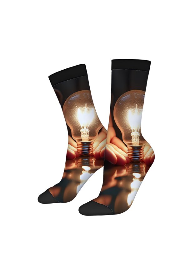 Four Seasons Universal Socks (2 Pairs) - Unisex Trendy Mixed Color Socks with Illuminated Hand Design Modern Black Toe Cap & Cuffs Perfect for Any Occasion