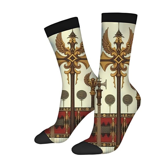 Four Seasons Universal Socks (2 Pairs) - Unisex Trendy Mixed Color Socks with Intricate Ornate Patterns Elements & Star Design Perfect for Any Occasion