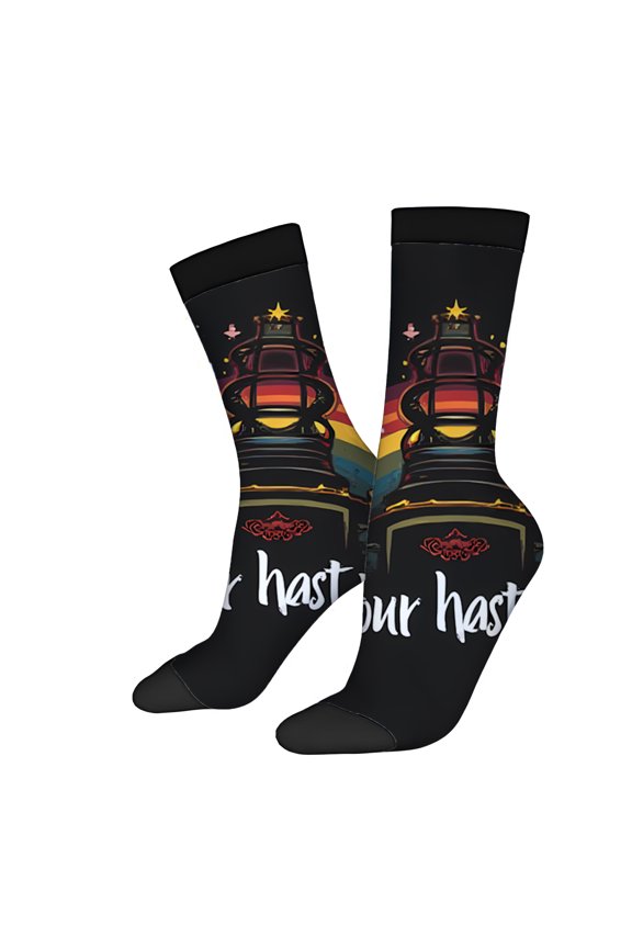 Four Seasons Universal Socks (2 Pairs) - Unisex Trendy Mixed Color Socks with Playful Rainbow and Saxophone Design Perfect for Adding Fun to Your Wardrobe