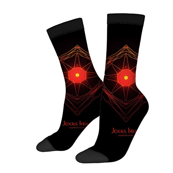 Four Seasons Universal Socks (2 Pairs) - Unisex Trendy Mixed Color Socks with Striking Orange Geometric Pattern Modern Abstract Design for Stylish Comfort