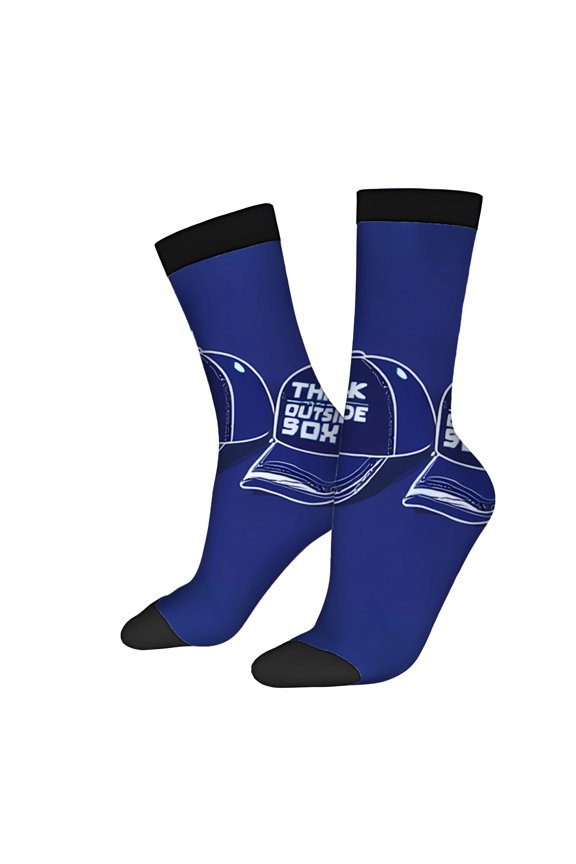 Four Seasons Universal Socks (2 Pairs) - Unisex Trendy Mixed Color Socks with Unique " THINK OUTSIDE THE BOX " Graphic Design Black Toe Cuffs Perfect for All Seasons