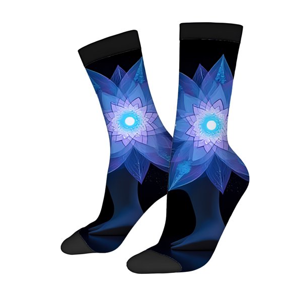 Four Seasons Universal Socks (2 Pairs) - Unisex Trendy Mixed Color Socks with Vibrant Blue Flower Pattern on Black Background Stylish and Comfortable Fit