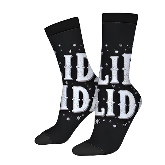 Four Seasons Universal Socks (2 Pairs) - Unisex Trendy Mixed Color Socks with Bold ' HILLS ' Design Stars & Sparkles Ribbed Cuff Black Toe Cap
