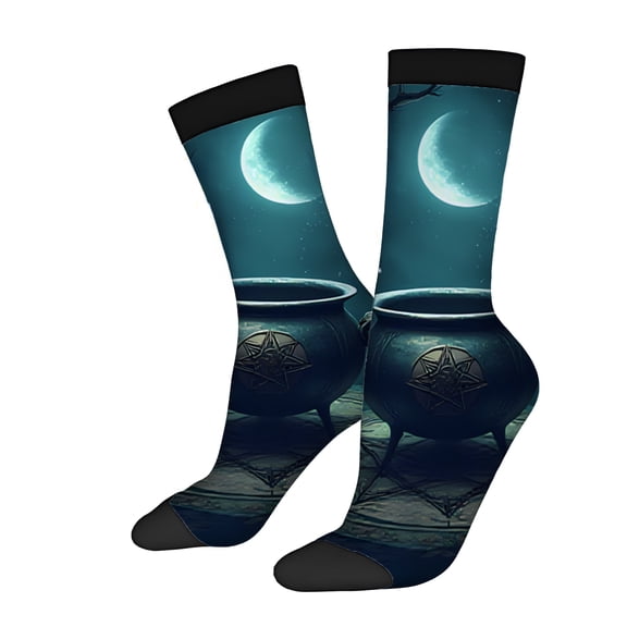 Four Seasons Universal Socks (2 Pairs) - Unisex Trendy Mixed Color Socks with Dark Mystical Patterns and Eerie Nighttime Scene