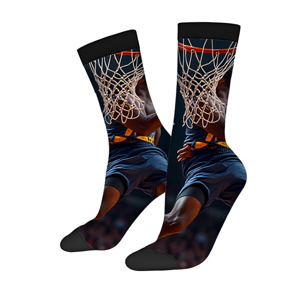 Four Seasons Universal Socks (2 Pairs) - Unisex Trendy Mixed Color Socks with Dynamic Basketball Player Design Black Toe Cap & Border