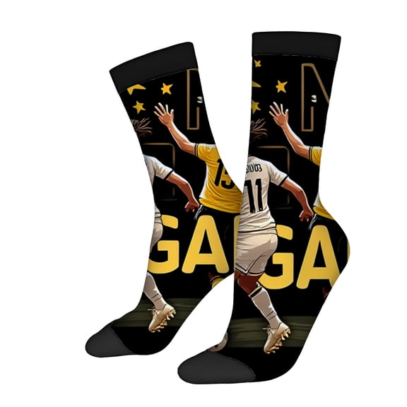 Four Seasons Universal Socks (2 Pairs) - Unisex Trendy Mixed Color Socks with Dynamic Soccer Player Design Vibrant Patterns and Black Toe Cap