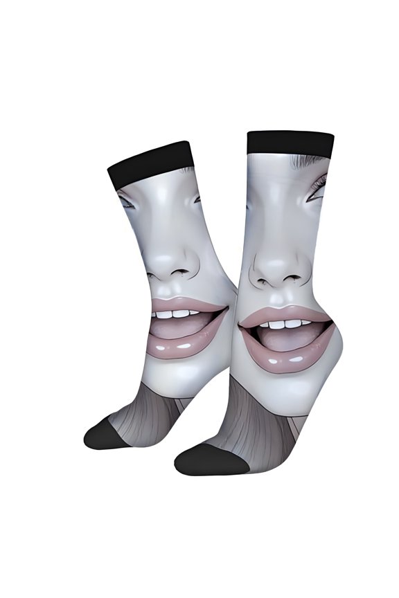 Four Seasons Universal Socks (2 Pairs) - Unisex Trendy Mixed Color Socks with Eye - Catching Face Design Black B Toe Cap Perfect for All Seasons