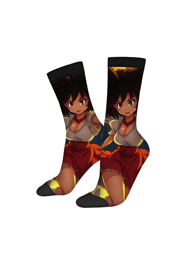 Four Seasons Universal Socks (2 Pairs) - Unisex Trendy Mixed Color Socks with Fiery Animated Character Design and Dynamic Flame Background
