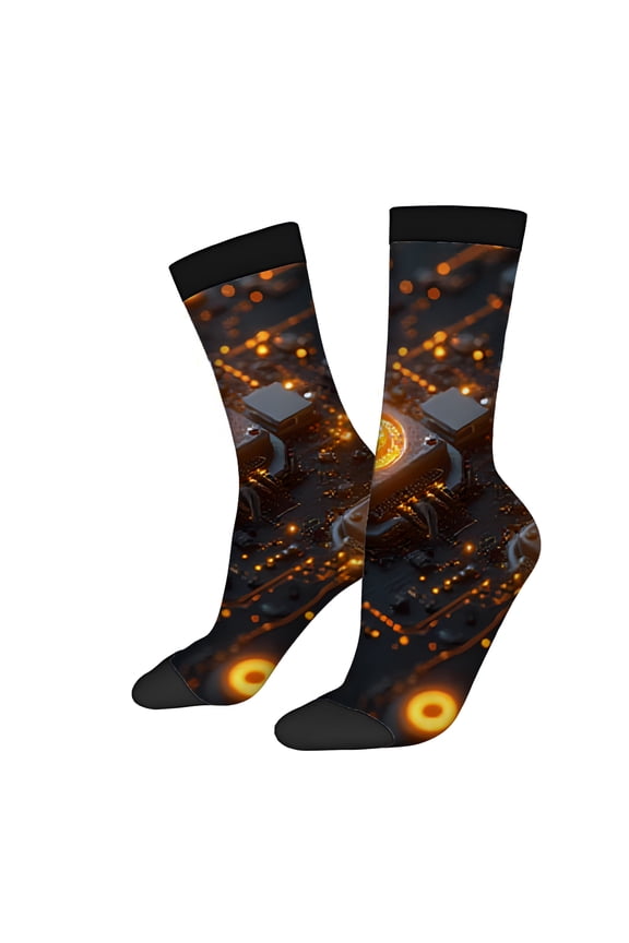 Four Seasons Universal Socks (2 Pairs) - Unisex Trendy Mixed Color Socks with Futuristic Board Design and Glowing Lights