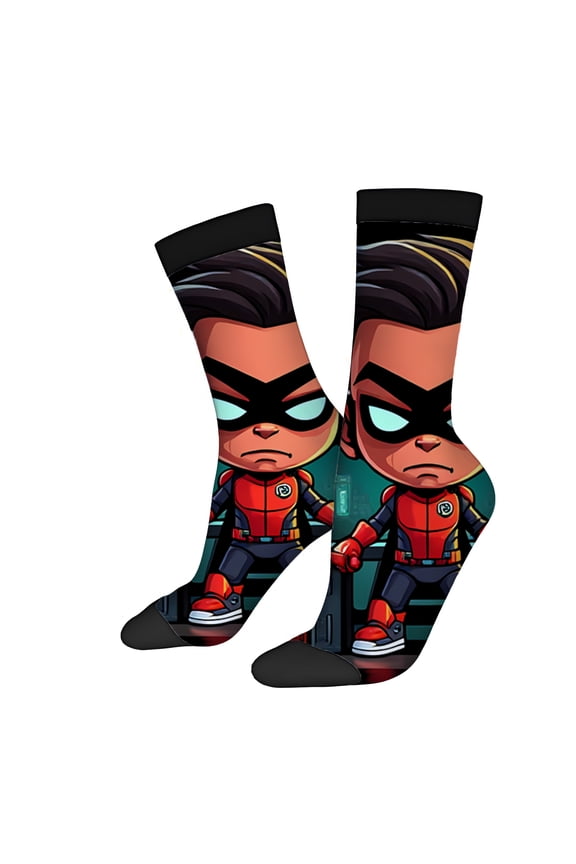 Four Seasons Universal Socks (2 Pairs) - Unisex Trendy Mixed Color Socks with Futuristic Character Design Aesthetic and Playful Tech Elements