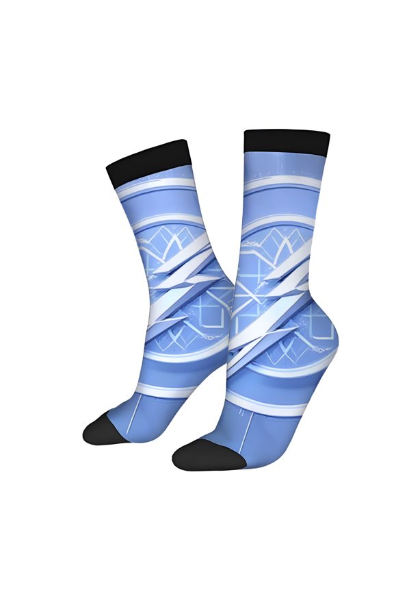 Four Seasons Universal Socks (2 Pairs) - Unisex Trendy Mixed Color Socks with Futuristic Compass Pattern and Black Accents