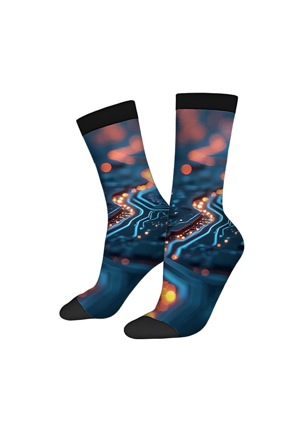 Four Seasons Universal Socks (2 Pairs) - Unisex Trendy Mixed Color Socks with Futuristic Digital Pattern and Glowing Lights