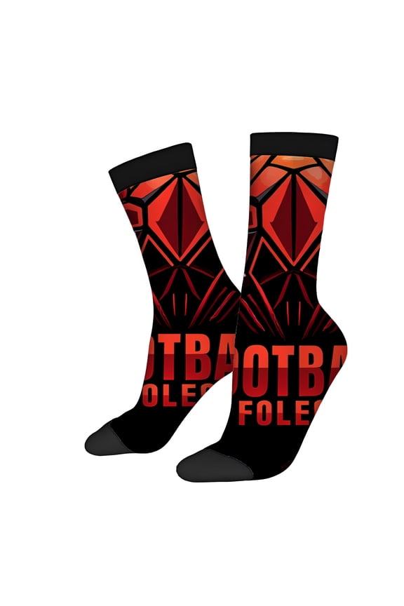 Four Seasons Universal Socks (2 Pairs) - Unisex Trendy Mixed Color Socks with Geometric Soccer Ball Pattern and Bold ' FOOT ' Design