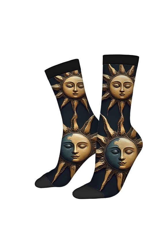 Four Seasons Universal Socks (2 Pairs) - Unisex Trendy Mixed Color Socks with Intricate Design and Striking Ray Patterns for Casual Wear