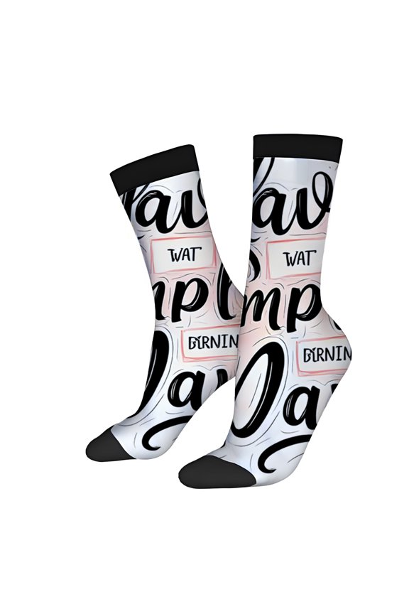 Four Seasons Universal Socks (2 Pairs) - Unisex Trendy Mixed Color Socks with ' Let ' s Smile ' Script & Elegant Leaf Design