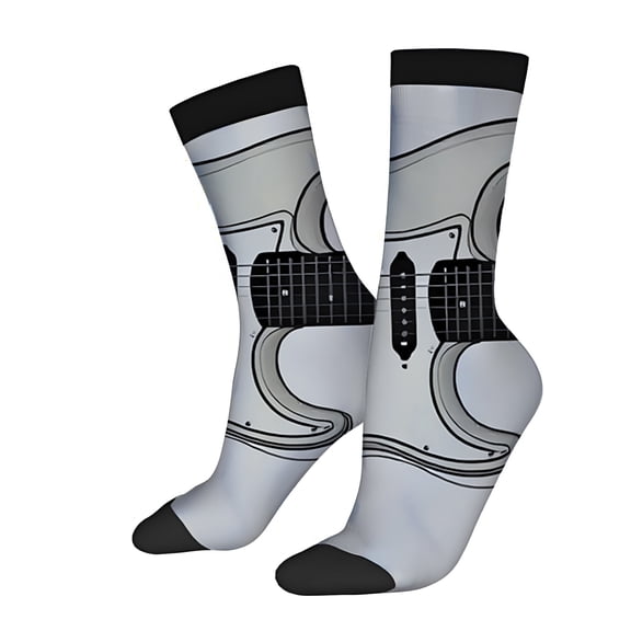 Four Seasons Universal Socks (2 Pairs) - Unisex Trendy Mixed Color Socks with Musical Notes and Guitar Fret Design Stylish Gray and Black Accents