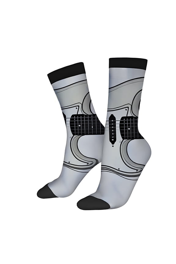 Four Seasons Universal Socks (2 Pairs) - Unisex Trendy Mixed Color Socks with Musical Notes and Guitar Fret Design Stylish Gray and Black Accents